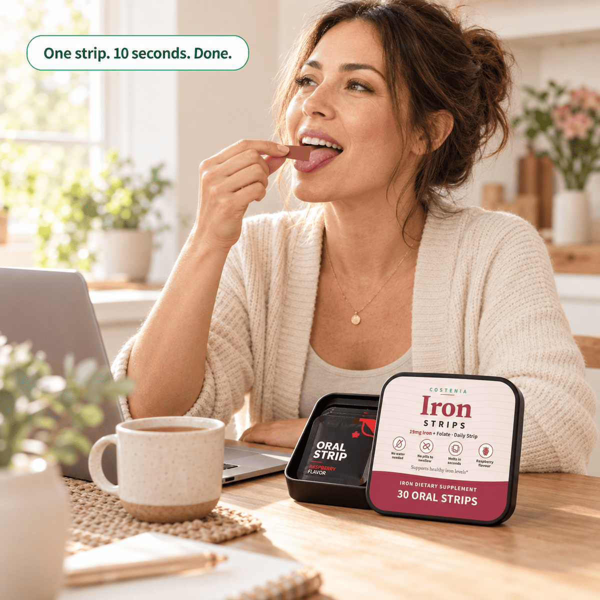 Costenia Iron Strips – 19mg Iron + Folate, Raspberry (30 Strips)